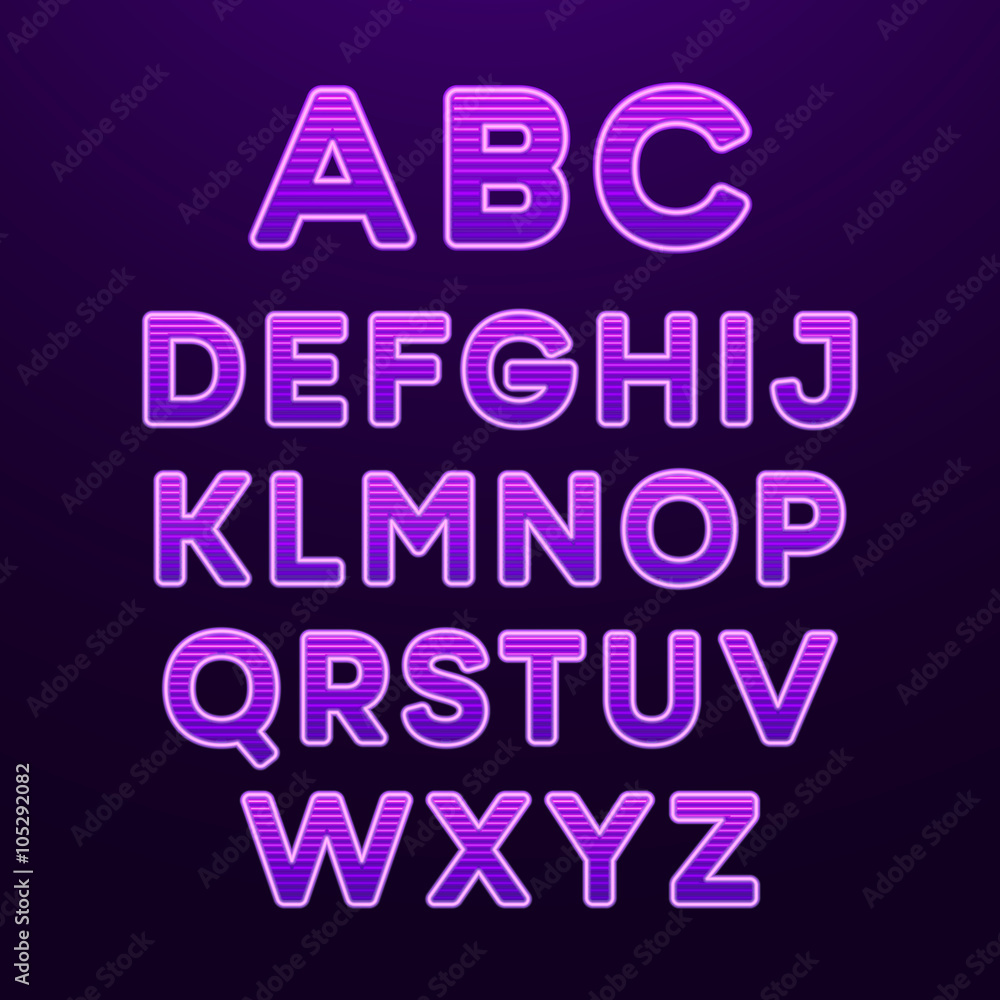 Neon Light Alphabet Font. Vector illustration