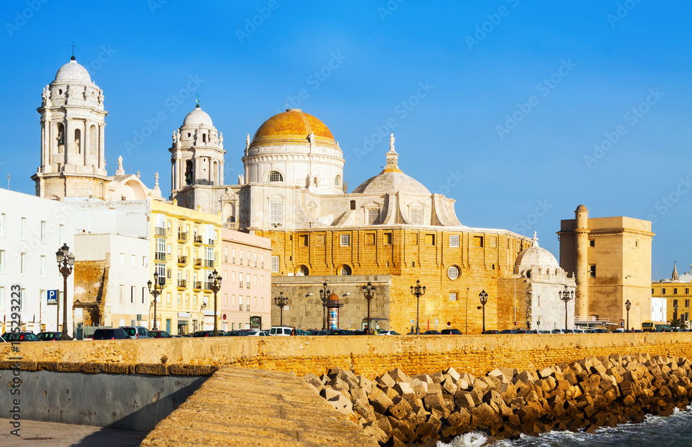  Cathedral and  embankment in Cadiz, Spain