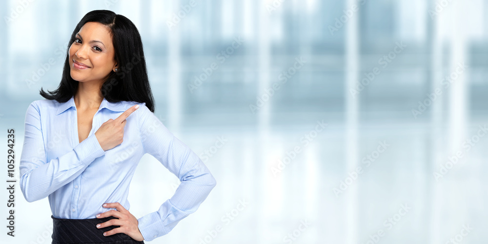 Asian business woman showing copy space. Asian business woman showing copy space.