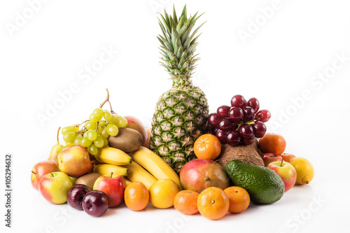 Fruits background.Healthy eating.  exotic fruits isolated on whi