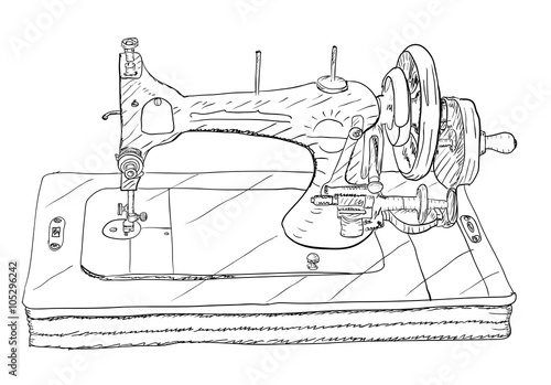  Vintage style sewing machine on white background. 