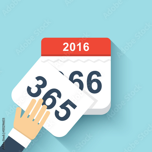 Calendar style flat leap year 366 days. Flat Calendar Design 2016 Calendar icon. Calendar minimalism. Isolated calendar on blue. Hand and calendar. Hand tears calendar. Hand leafing through calendar