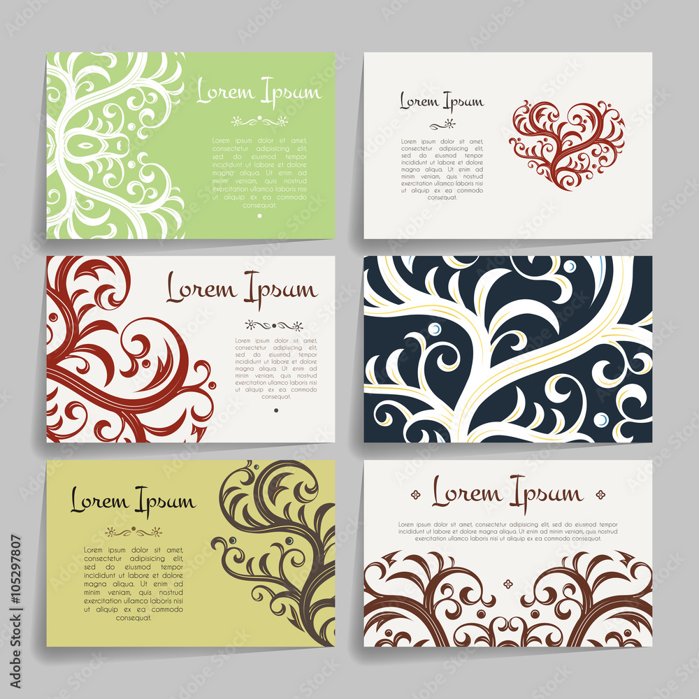 Set of vector design templates. Business card with floral ornament. Vintage style.