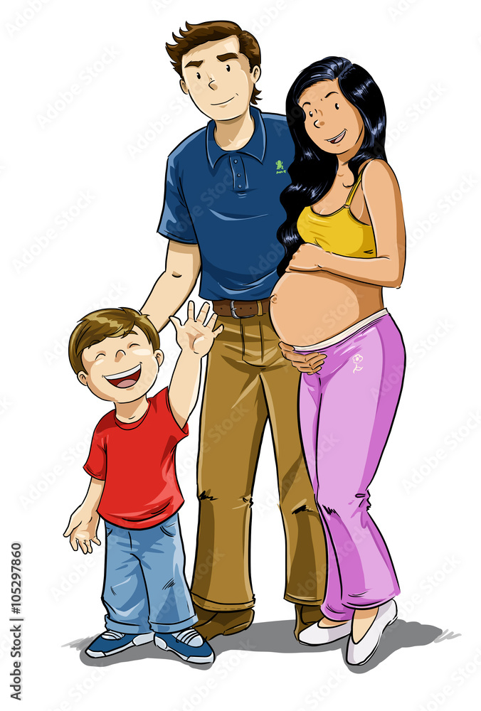 familia de hombre, niño y mujer embarazada ilustración de Stock | Adobe  Stock