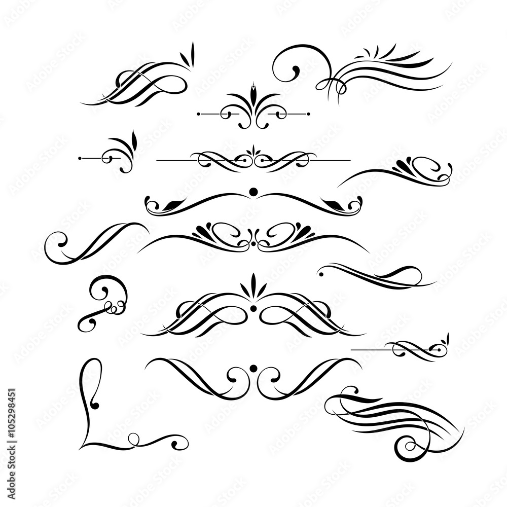 Vector set of elegant curls and swirls. Elements for design - obrazy, fototapety, plakaty 