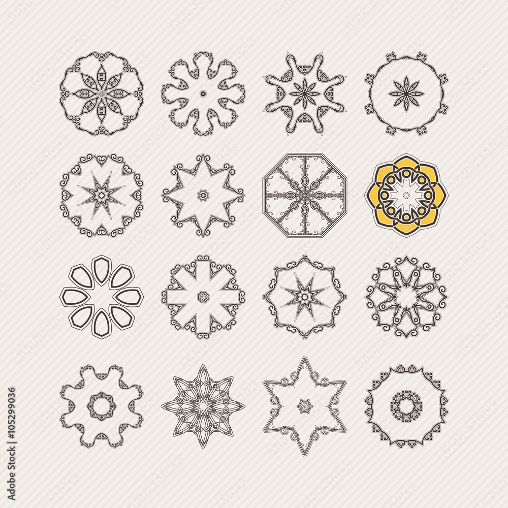Set of ornate vector mandala symbols. Gothic lace tattoo. Celtic weave with sharp corners. Set of ornate vector mandala symbols. Gothic lace tattoo. Celtic weave with sharp corners.