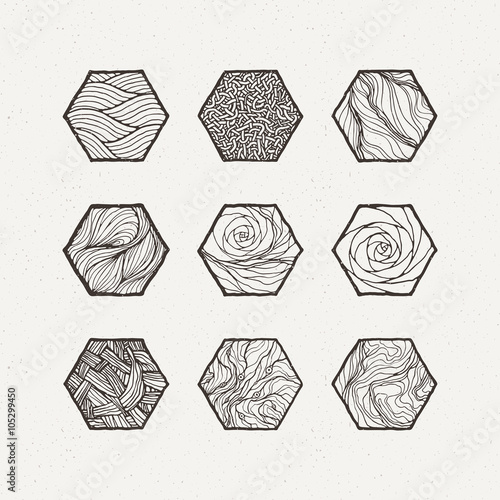 Hexagons set. Vector illustration. Pattern geometric figure.