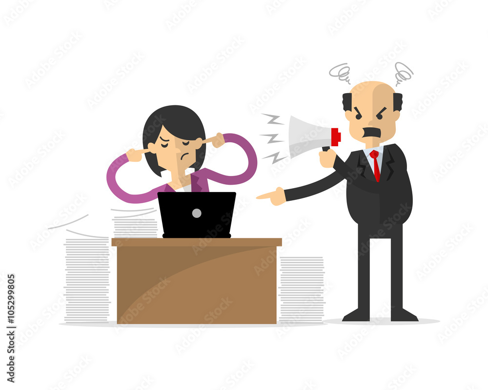 Businesswoman or employee get yelled by her boss Businesswoman or employee get yelled by her boss