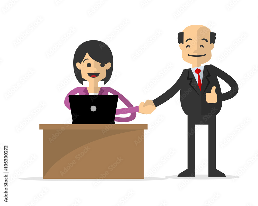 Businesswoman or employee shake hand with her boss Businesswoman or employee shake hand with her boss