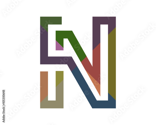N colorful line letter logo