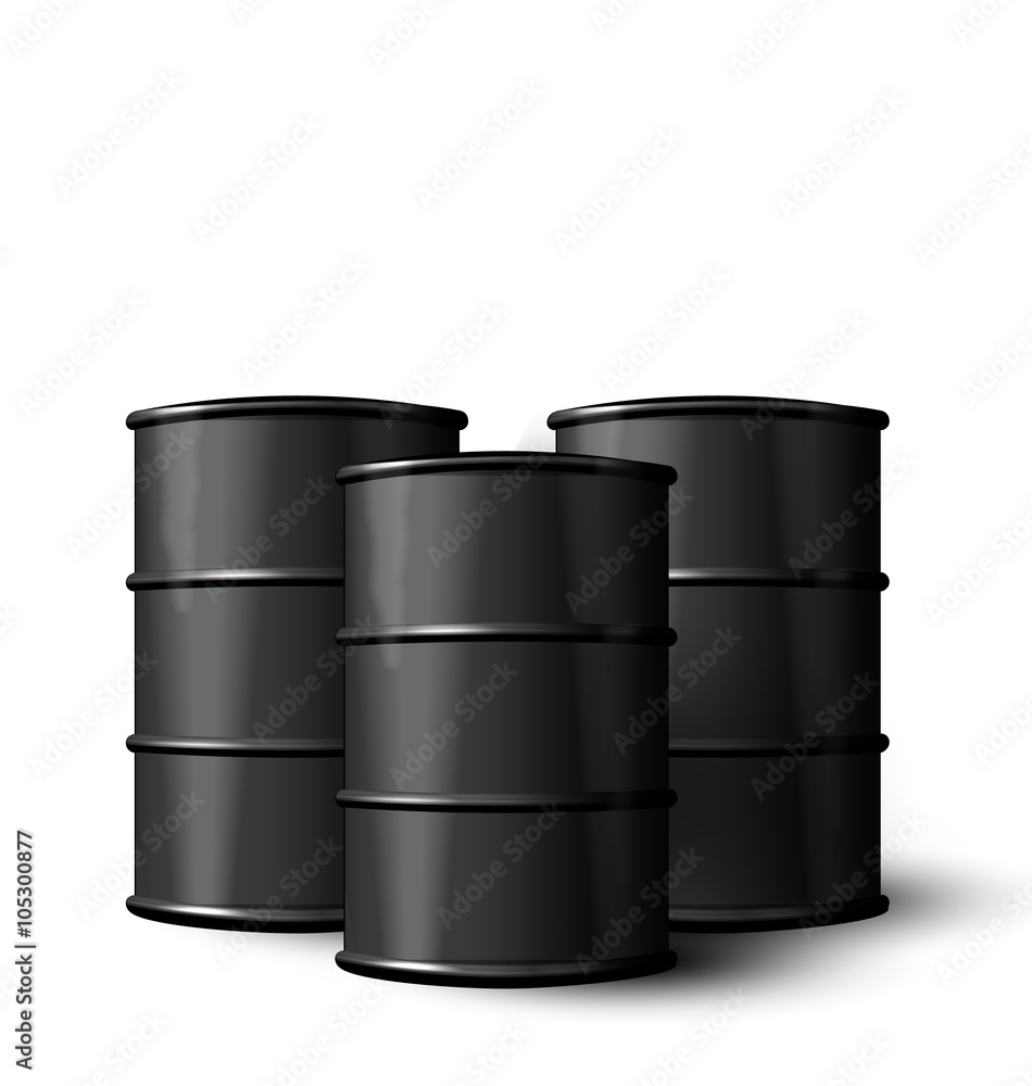 Three Realistic Black Metal of Oil Barrels Isolated Three Realistic Black Metal of Oil Barrels Isolated
