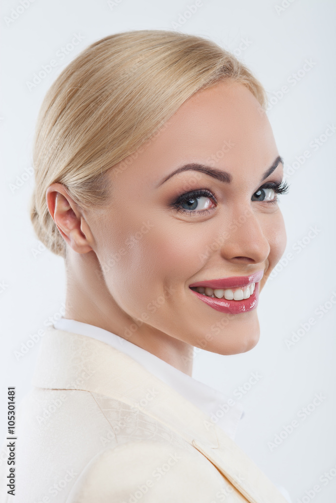 Happy young businesswoman is expressing her happiness Happy young businesswoman is expressing her happiness