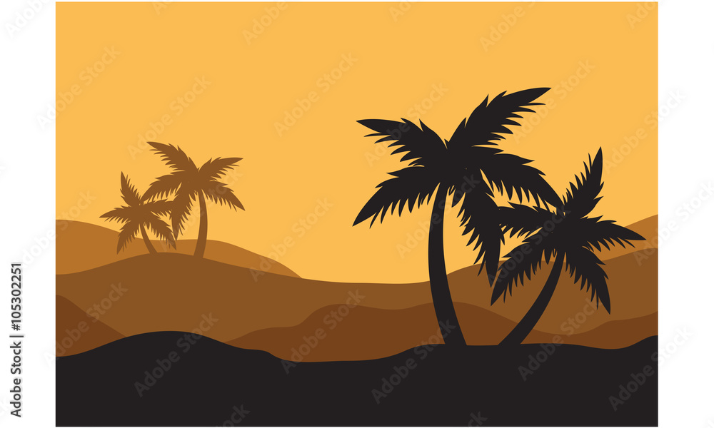 Silhouettes of palm with orange background