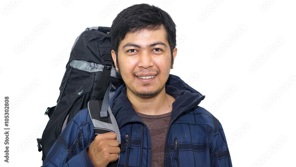 Asian Men Ready For Hiking In Tropical Mountain Asian Men Ready For Hiking In Tropical Mountain