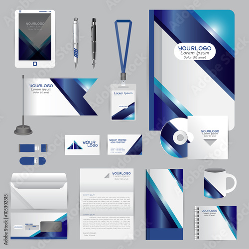 White identity template with blue origami elements. Vector compa