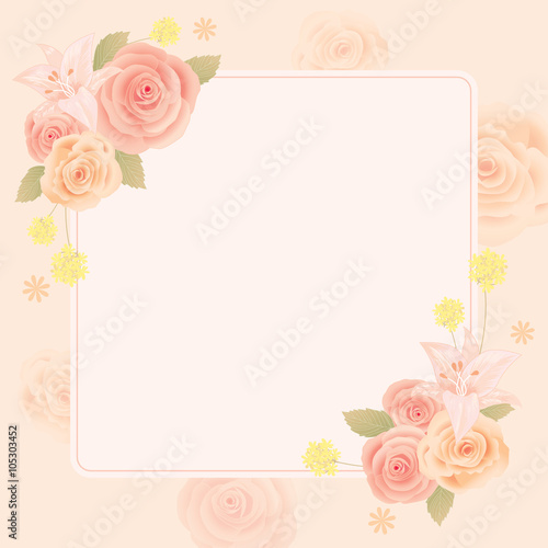 Vector for Lover invitation card.Roses and flowers decoration around the border frame.