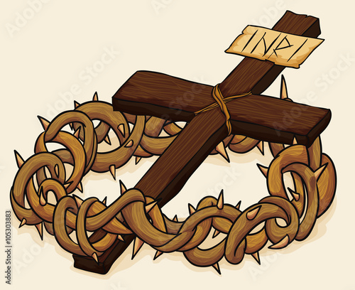 Crown of Thorns and Cross, Vector Illustration