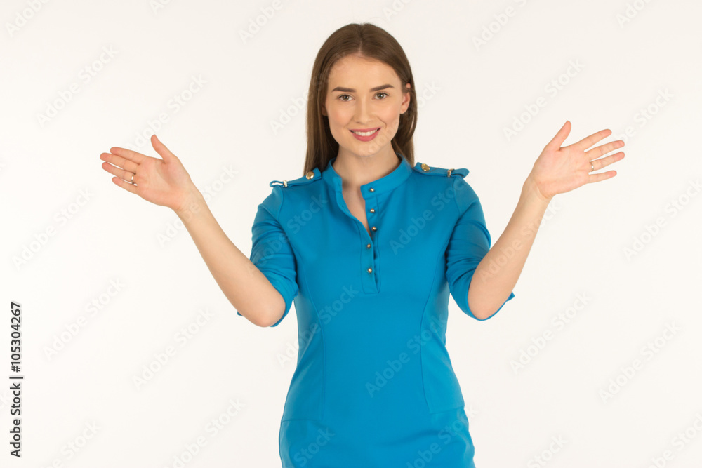 Air hostess in blue uniform. Using mack for emergency case Air hostess in blue uniform. Using mack for emergency case