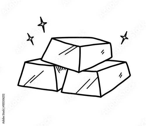Gold Bars Doodle, a hand drawn vector doodle illustration of shiny gold bars.