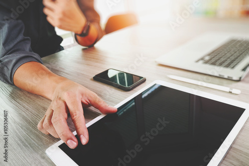 Website designer working blank screen digital tablet and compute