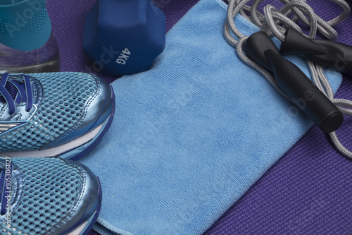 Gym Gear Blue and Purple with Copy Space