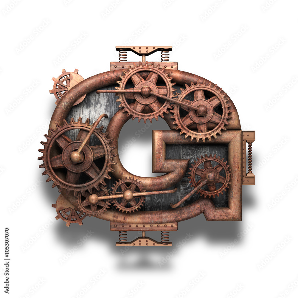 Fototapeta premium g rusted letter with gears on white