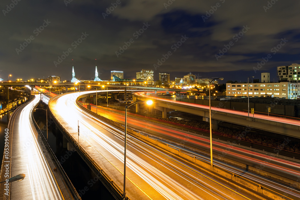 Interstate Freeway Light Trails in Portland
