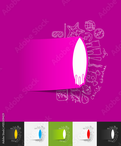 surfing paper sticker with hand drawn elements