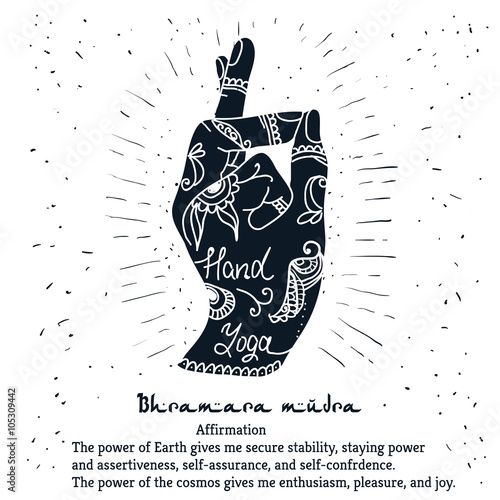 Element yoga bhramara  mudra hands with mehendi patterns