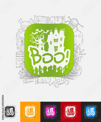 boo paper sticker with hand drawn elements