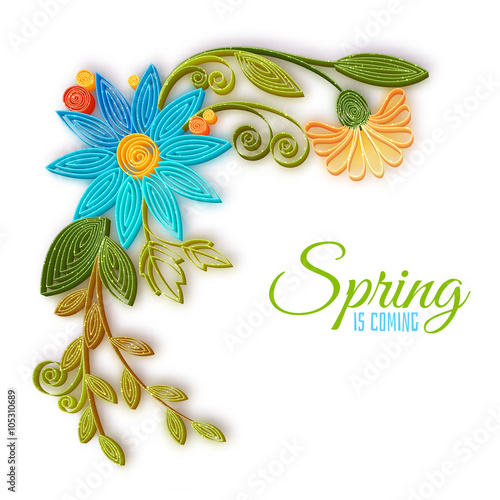 Vector color flower branch in quilling technique .