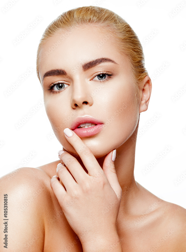 Portrait of beautiful young blonde girl with clean face. Portrait of beautiful young blonde girl with clean face.