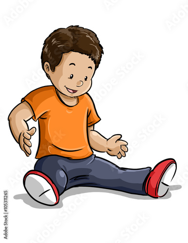 ilustración de niño sentado observando un objeto sobre fondo blanco photo