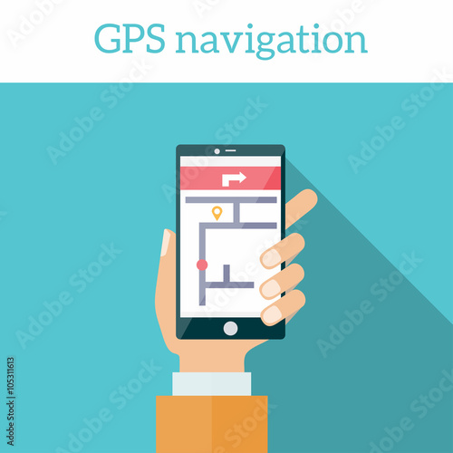 Smartphone with mobile gps navigation on a screen