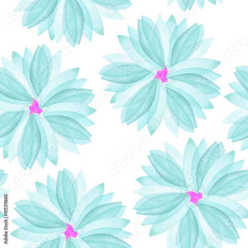 Fototapeta Naklejka Na Ścianę i Meble -  A seamless floral pattern with watercolor hand-drawn blue spring flowers, painted on a white background