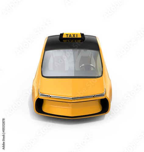 Yellow electric taxi isolated on white background. 3D rendering image with clipping path.