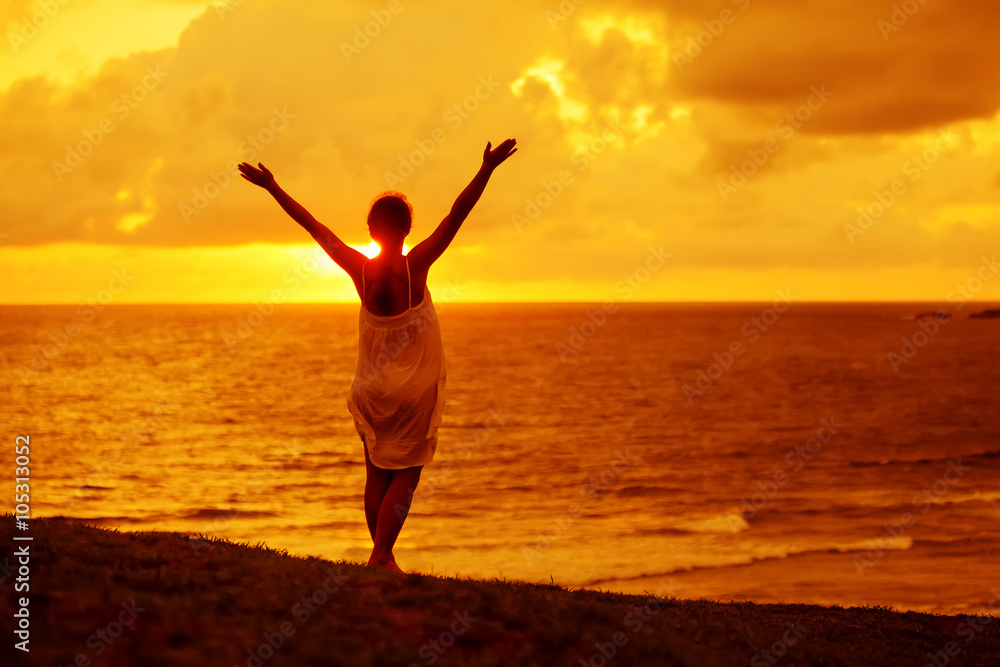 Caucasian woman rests at beautiful seashore