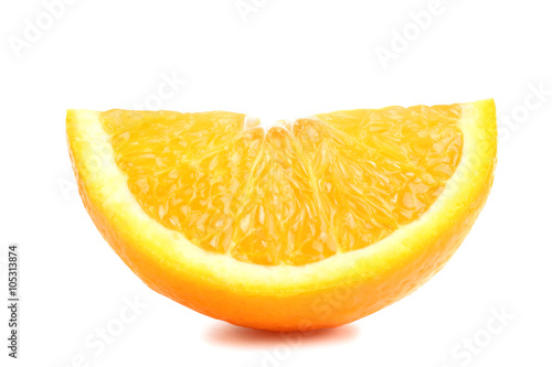 delicious and large slices of an orange isolated on a white background