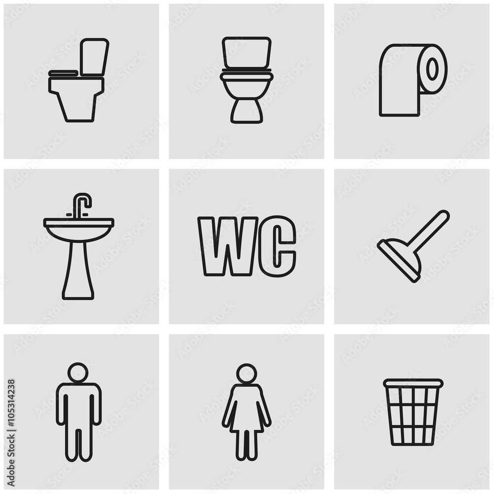 Vector line toilet icon set. Toilet Icon Object, Toilet Icon Picture, Toilet Icon Image - stock vector Vector line toilet icon set. Toilet Icon Object, Toilet Icon Picture, Toilet Icon Image - stock vector