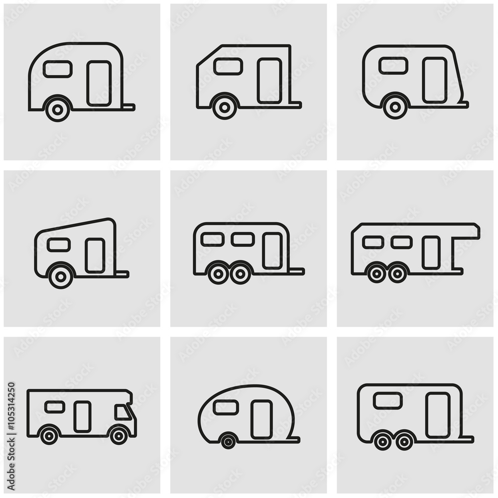 Vector line trailer icon set. Trailer Icon Object, Trailer Icon Picture, Trailer Icon Image - stock vector Vector line trailer icon set. Trailer Icon Object, Trailer Icon Picture, Trailer Icon Image - stock vector