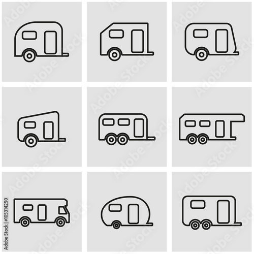Vector line trailer icon set. Trailer Icon Object, Trailer Icon Picture, Trailer Icon Image - stock vector