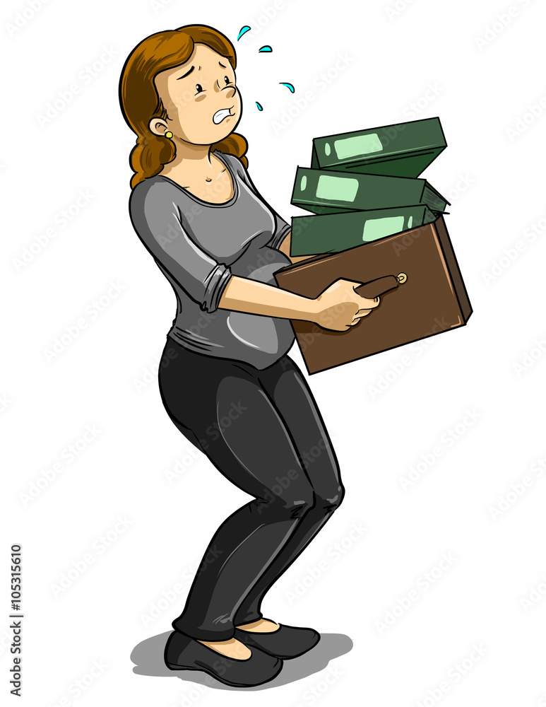 Ilustracion de mujer embarazada realizando trabajo pesado Stock