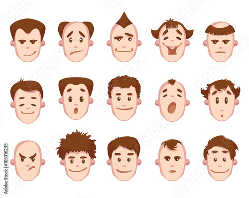 Vector set of man faces with some emotions. © cattleyaart