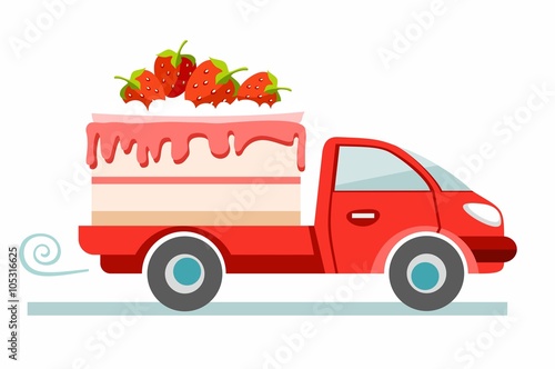 Cakes, delivery, coloured picture. 