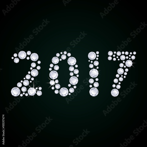 2017 Diamonds numbers with reflection. Happy New Year. Vector greeting card.