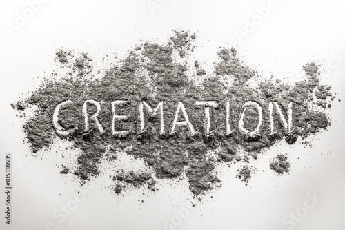 The word cremation written in ash photo