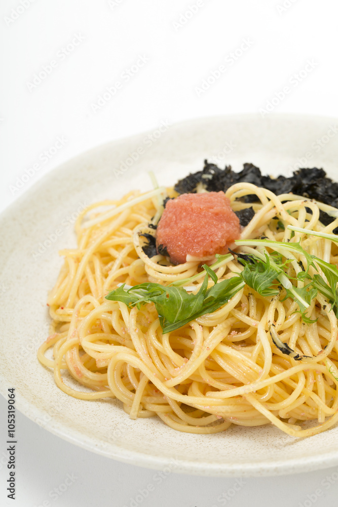 食 スパゲッティ 和風明太子パスタ 和洋折衷 白バック 食 スパゲッティ 和風明太子パスタ 和洋折衷 白バック