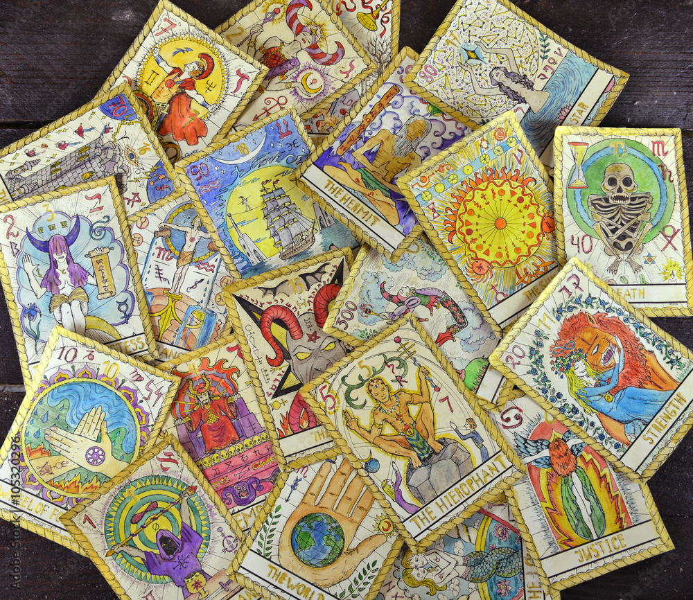 Background with pile of the tarot cards, top view