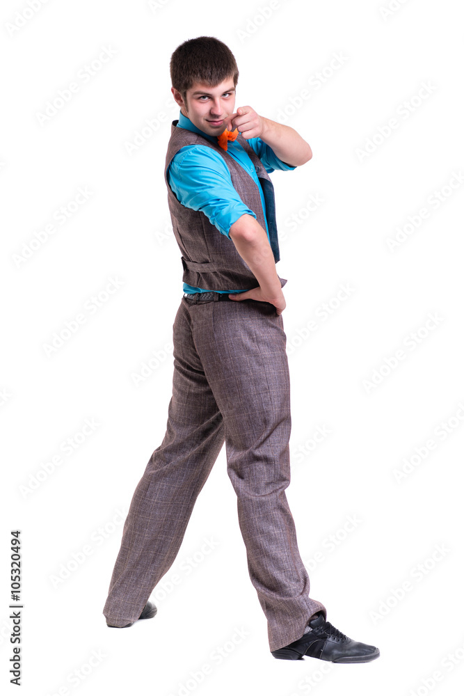 Disco dancer showing some movements against isolated white Disco dancer showing some movements against isolated white