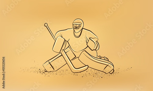 Hockey goalie. Vector retro drawing illustration.